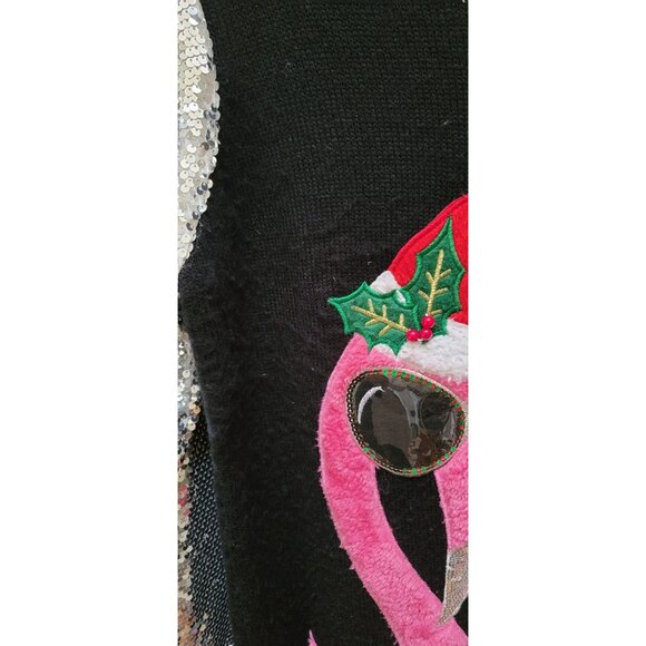 33 Degrees Christmas Flamingo Sequin Sweater Dress Tunic (M) Pink Silver Holiday - Picture 3 of 12